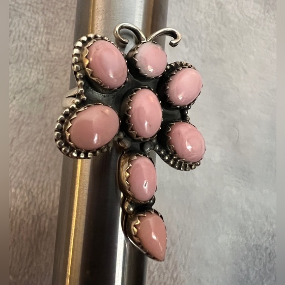 ❤️ Queen Pink Conch 925 Dragonfly Navajo Southwestern Size 9 Ring 10gm - Picture 10 of 10